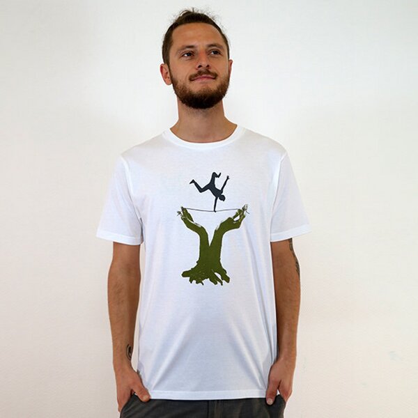 Spangeltangel T-Shirt "Slackline", Herrenshirt, bedruckt, Siebdruck, Bio-Baumwolle von Spangeltangel