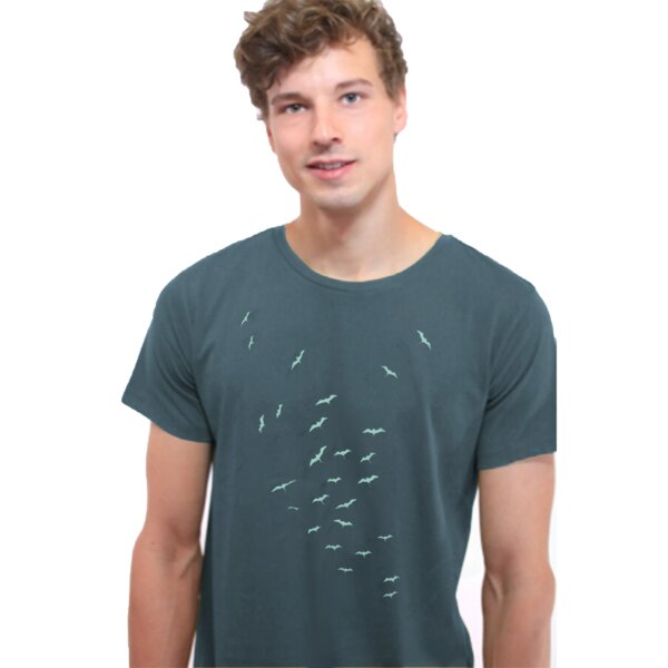 Spangeltangel T-Shirt "Vogelschwarm", bedrucktes Herrenshirt, Siebdruck, Bio-Baumwolle von Spangeltangel