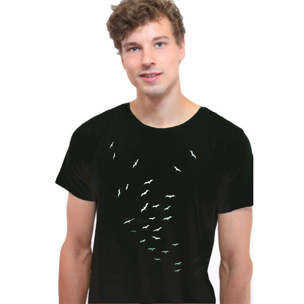 Spangeltangel T-Shirt "Vogelschwarm", bedrucktes Herrenshirt, Siebdruck, Bio-Baumwolle von Spangeltangel