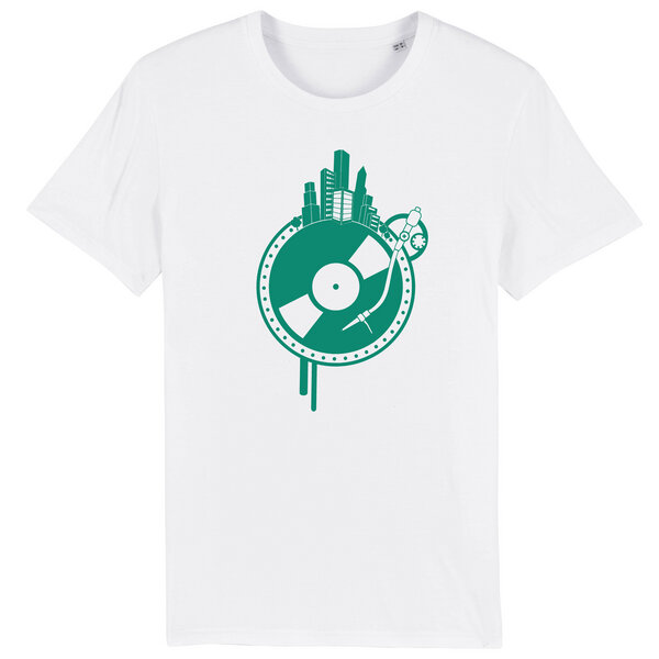Spangeltangel T-Shirt "Weltscheibe", Herren, bedruckt, Siebdruck, Schallplatte und Erdkugel von Spangeltangel