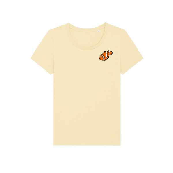 Spangeltangel T-Shirt bedruckt, "Clownfisch", nachhaltig, Biobaumwolle, Brustprint, Damen, Kurzarmshirt, Damenshirt, Frauen, bio von Spangeltangel