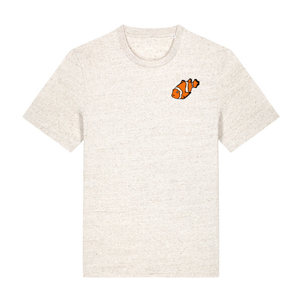 Spangeltangel T-Shirt bedruckt, "Clownfisch", nachhaltig, Biobaumwolle, Brustprint, Herren, Männer, bio, Tiere, Fische, Meer, Ozean von Spangeltangel