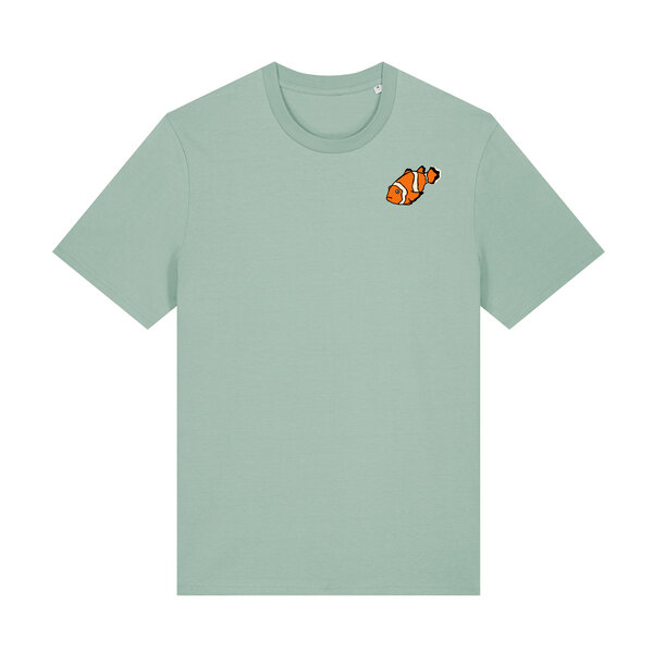 Spangeltangel T-Shirt bedruckt, "Clownfisch", nachhaltig, Biobaumwolle, Brustprint, Herren, Männer, bio, Tiere, Fische, Meer, Ozean von Spangeltangel