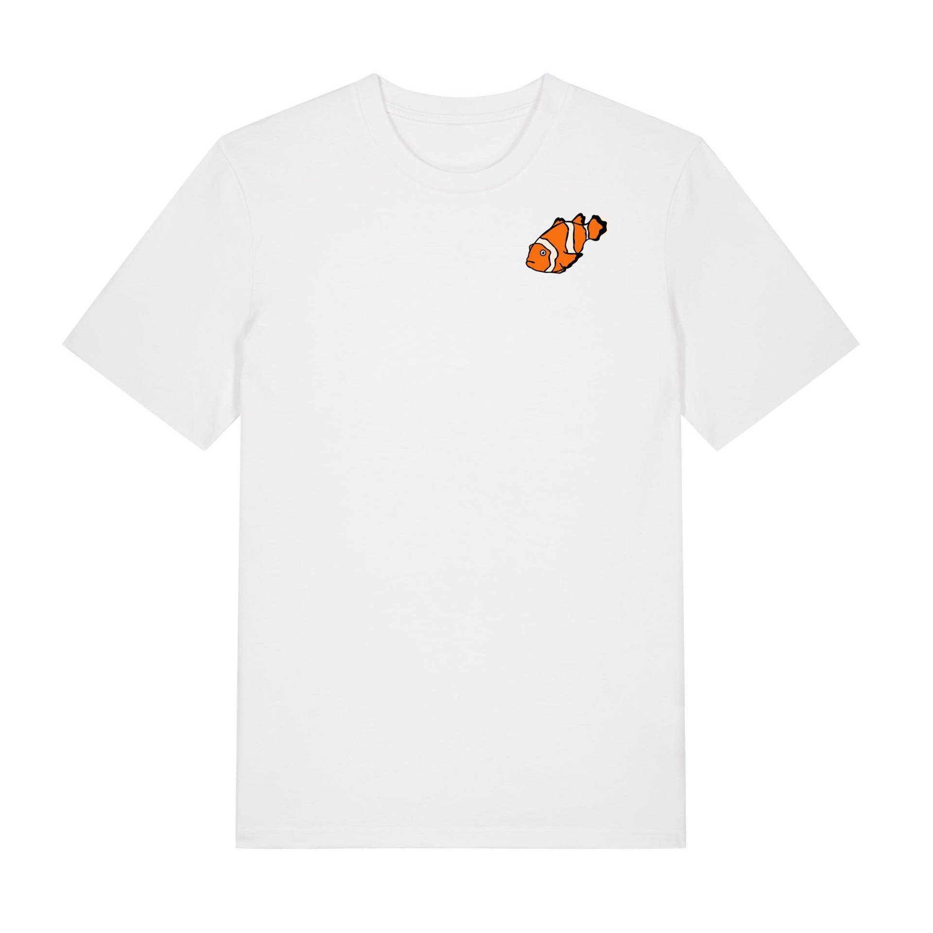 T-Shirt Bedruckt, "Clownfisch", Weiß, Nachhaltig, Biobaumwolle, Brustprint, Herren, Kurzarmshirt, Herrenshirt, Männer, Bio von Spangeltangel