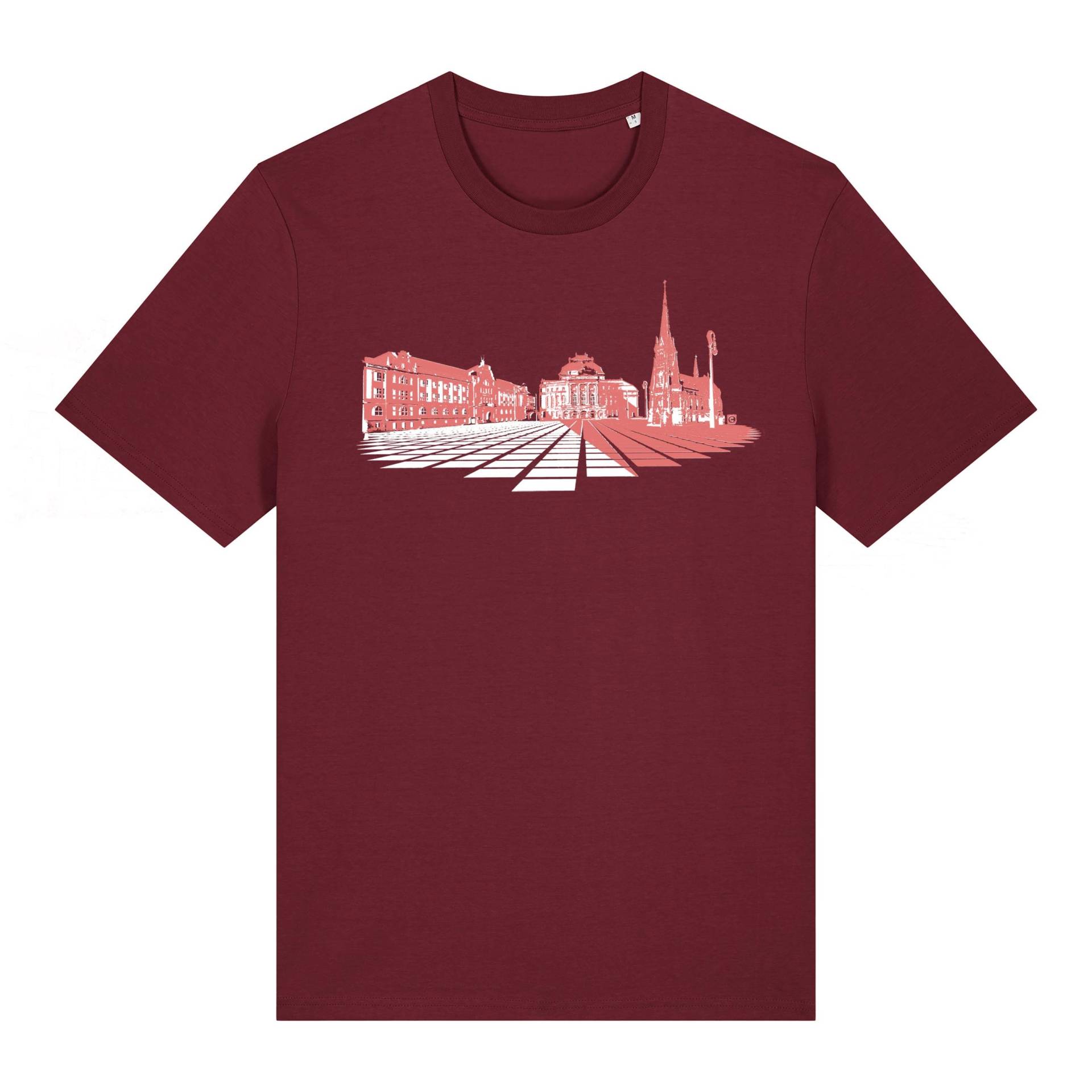 T-Shirt Mit "Opernplatz Chemnitz" Motiv, Weinrot, Nachhaltig, Stadt, Herren, Damen, Unisex, Biobaumwolle von Spangeltangel