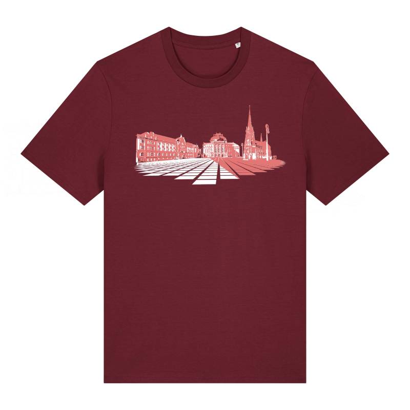 T-Shirt Mit "Opernplatz Chemnitz" Motiv, Weinrot, Nachhaltig, Stadt, Herren, Damen, Unisex, Biobaumwolle von Spangeltangel