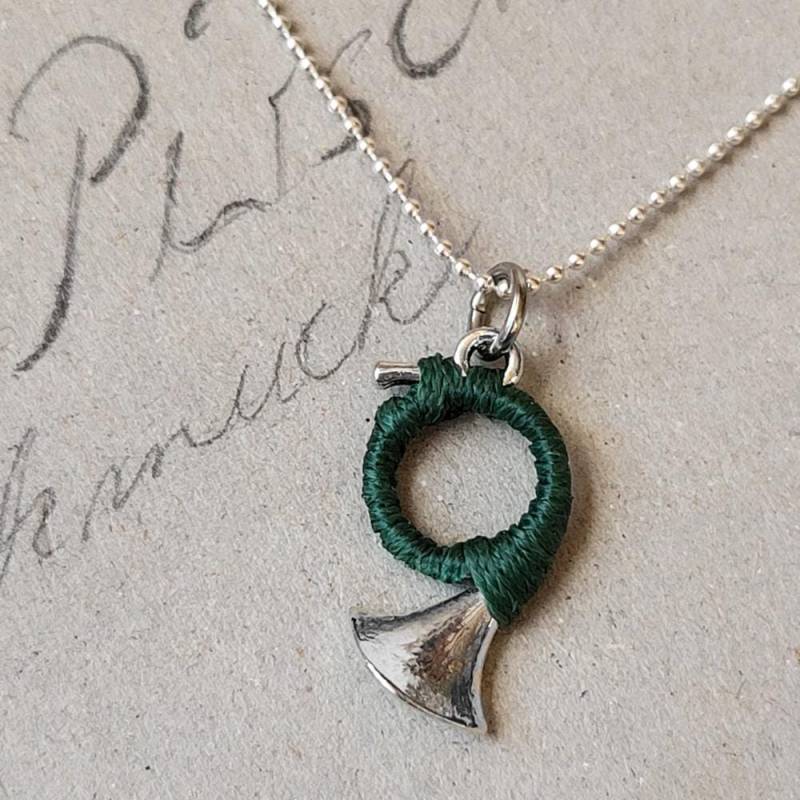 Jagdhorn Kugelkette Silber Mit Anhänger Grün Oder Braun - Handgemacht, Trachten Schmuck, Jagd Geschenk von SpangemacherSchmuck