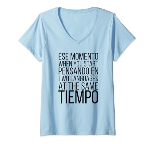 Damen Lustiges zweisprachiges Englisch Español Spanisch Ingles Spanglish T-Shirt mit V-Ausschnitt von Spanglish Hispanic Bilingue Latino Bilingual DZGNs