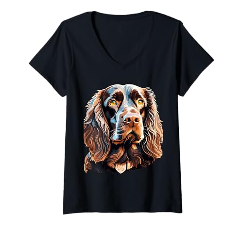 Damen Boykin Spaniel Tierporträt T-Shirt mit V-Ausschnitt von Spaniel Cavs Tees And Dog Lover Gifts by taiche
