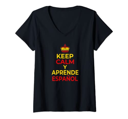 Damen Spanischunterricht Spanisch lernen Keep Calm T-Shirt mit V-Ausschnitt Damen Spanischunterricht Spanisch lernen Keep Calm T-Shirt mit V-Ausschnitt von Spanisch lernen