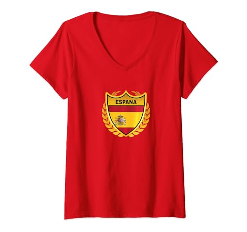 Damen Spanien Flagge Spain Flag Damen Espana Deko Kinder Espana T-Shirt mit V-Ausschnitt Damen Spanien Flagge Spain Flag Damen Espana Deko Kinder Espana T-Shirt mit V-Ausschnitt von Spanische Fahne Herren Spanien Deko Frauen Männer