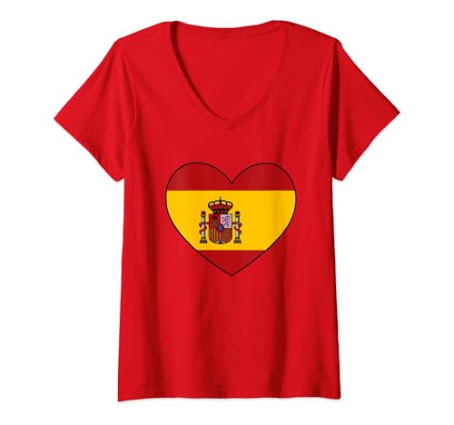 Damen Spanien Flagge Spain Flag Damen Espana Deko Kinder Espana T-Shirt mit V-Ausschnitt Damen Spanien Flagge Spain Flag Damen Espana Deko Kinder Espana T-Shirt mit V-Ausschnitt von Spanische Fahne Herren Spanien Deko Frauen Männer