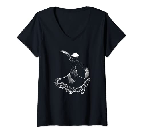 Damen Spanische Tänzerin Flamenco T-Shirt mit V-Ausschnitt Damen Spanische Tänzerin Flamenco T-Shirt mit V-Ausschnitt von Spanische Tänzerin Flamenco