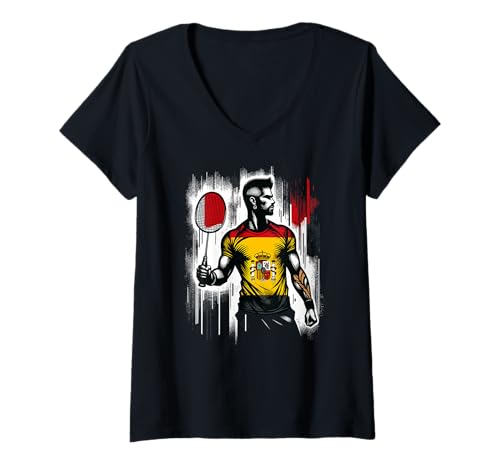 Damen Spanien Flagge Spanische Badminton Sportler Land T-Shirt mit V-Ausschnitt Damen Spanien Flagge Spanische Badminton Sportler Land T-Shirt mit V-Ausschnitt von Spanish Badminton Coach Patriot Athlete Design