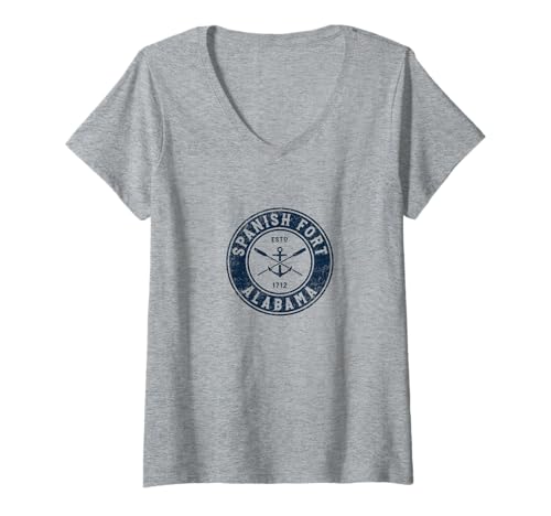 Damen Spanish Fort Alabama AL Vintage Boot Anker & Ruder T-Shirt mit V-Ausschnitt von Spanish Fort AL Retro T-Shirts & Tees