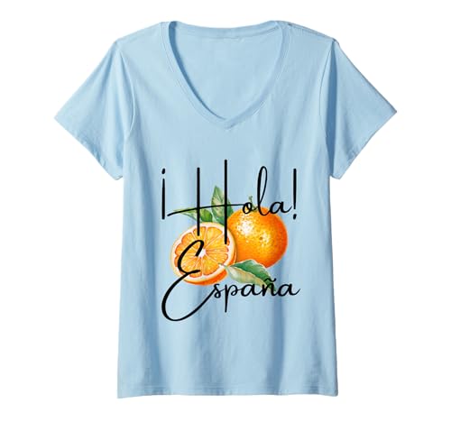 Damen ¡Hola! España Orangen Kunst Spanien Spanische Kunst Souvenirs T-Shirt mit V-Ausschnitt Damen ¡Hola! España Orangen Kunst Spanien Spanische Kunst Souvenirs T-Shirt mit V-Ausschnitt von Spanish Heritage ¡Hola! España Designs