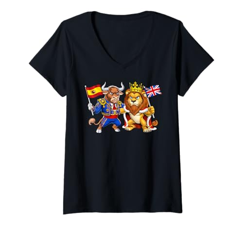 Damen Spanien Britische Flagge UK Großbritannien Erbe Spanische T-Shirt mit V-Ausschnitt Damen Spanien Britische Flagge UK Großbritannien Erbe Spanische T-Shirt mit V-Ausschnitt von Spanish Heritage Spain Flag