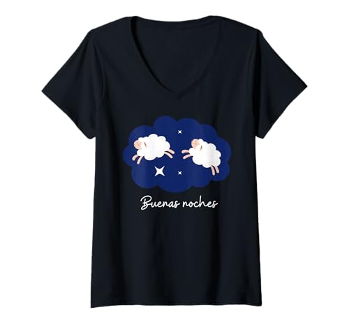 Damen Buenas Noches Gute Nacht auf Spanisch Bi Linguale Kinder Mädchen T-Shirt mit V-Ausschnitt Damen Buenas Noches Gute Nacht auf Spanisch Bi Linguale Kinder Mädchen T-Shirt mit V-Ausschnitt von Spanish Language Kids Night Counting Sheep Boys