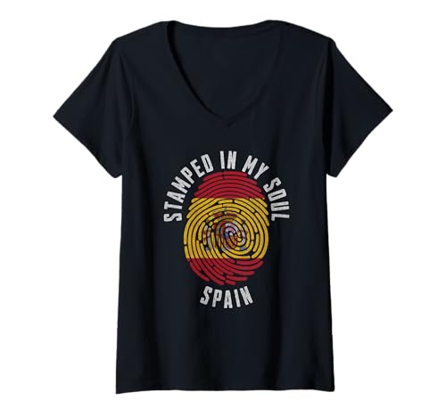 Damen Gestempelt in My Soul Spanien Flagge Design Spanish Pride T-Shirt mit V-Ausschnitt Damen Gestempelt in My Soul Spanien Flagge Design Spanish Pride T-Shirt mit V-Ausschnitt von Spanish Pride Stamped in My Soul Spain