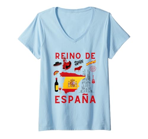 Damen Reino de España Spanien Urlaub Spanisch Souvenir T-Shirt mit V-Ausschnitt Damen Reino de España Spanien Urlaub Spanisch Souvenir T-Shirt mit V-Ausschnitt von Spanish Souvenir Shop