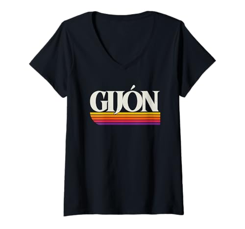 Damen Gijon Spanien Retro - Gijón Asturias España T-Shirt mit V-Ausschnitt Damen Gijon Spanien Retro - Gijón Asturias España T-Shirt mit V-Ausschnitt von Spanish Throwbacks