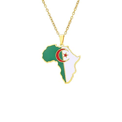 Sparctwer Afrikanische Nationalflagge Halskette Algerien Karte Anhänger Halskette Geschenk Schlüsselbeinkette Anhänger Anhänger Hip-Hop Modeaccessoires Damen Herren Schlüsselbeinkette Pulloverket von Sparctwer