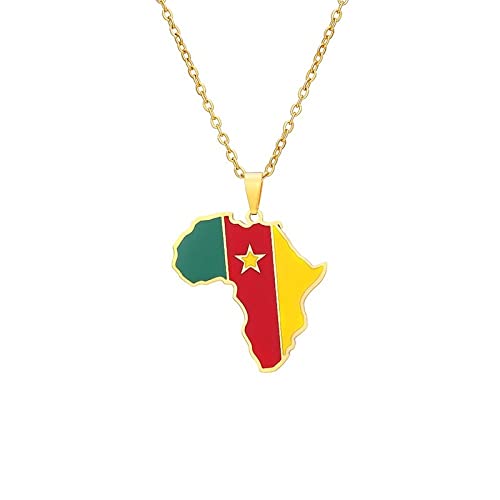 Sparctwer Afrikanische Nationalflagge Halskette Kamerun Karte Anhänger Halskette Geschenk Schlüsselbeinkette Anhänger Anhänger Hip-Hop Modeaccessoires Damen Und Herren Schlüsselbeinkette Pullover von Sparctwer