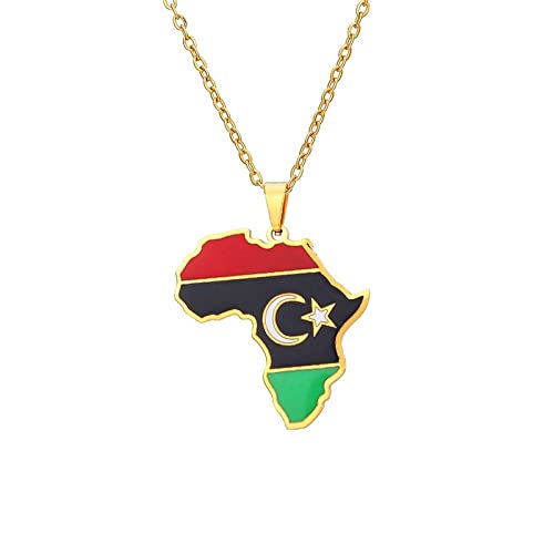 Sparctwer Afrikanische Nationalflagge Halskette Libyen Karte Anhänger Halskette Geschenk Schlüsselbeinkette Anhänger Anhänger Hip-Hop Modeaccessoires Damen Herren Schlüsselbeinkette Pulloverkette von Sparctwer