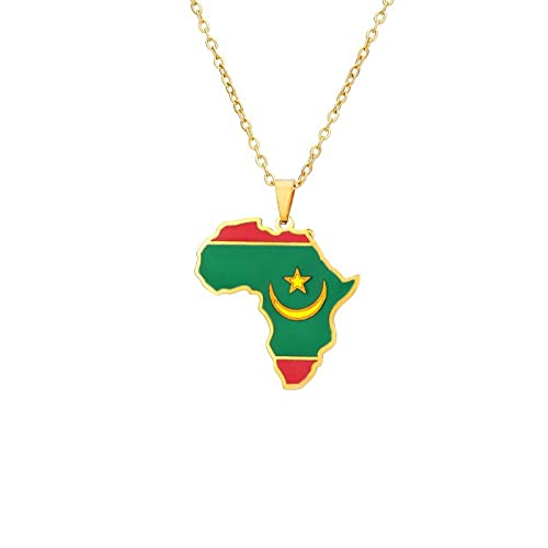 Sparctwer Afrikanische Nationalflagge Halskette Mauretanien Karte Anhänger Halskette Geschenk Schlüsselbeinkette Anhänger Anhänger Hip-Hop Modeaccessoires Damen Und Herren Schlüsselbeinkette Pull von Sparctwer