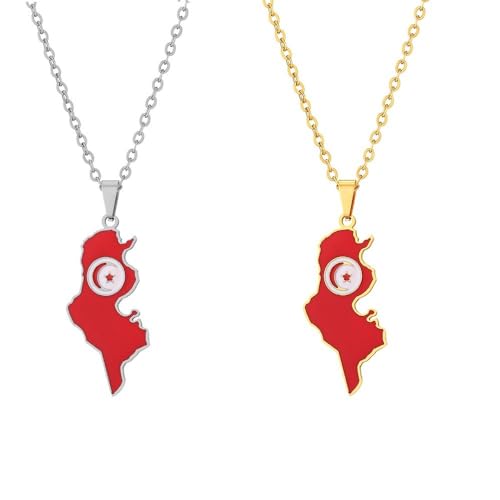 Sparctwer Ethnische Flagge Halskette Tunesien Flagge Anhänger Halskette Geschenk Schlüsselbeinkette Anhänger Charm Hip Hop Modeschmuck Damen Herren Schlüsselbeinkette Pulloverkette,Gelb,45Cm von Sparctwer