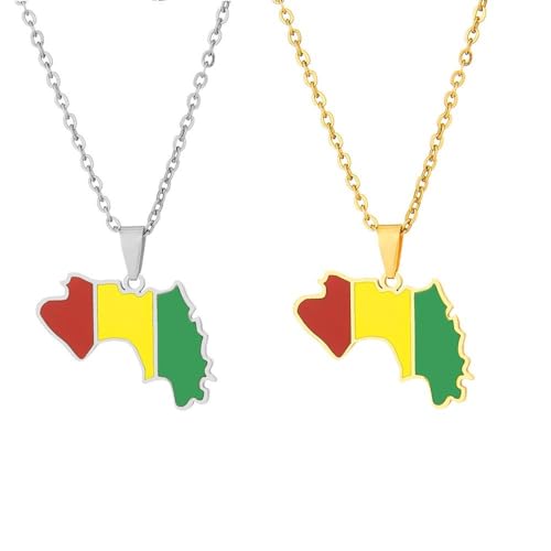 Sparctwer Stilvoller Und Charmanter Landkarten-Anhänger – Guinea-Karte, Flagge, Anhänger, Halskette, Damen, Herren, Anhänger, Halsband, Patriotischer Schmuck, Modische Partygeschenke, Grau, 45 Cm von Sparctwer