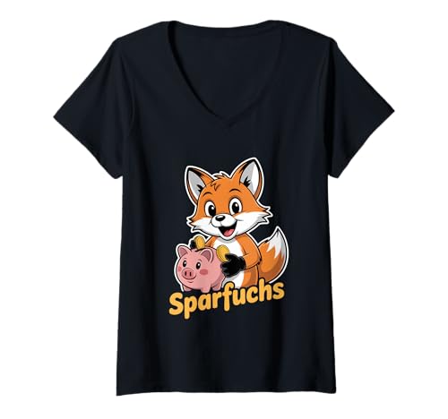 Damen Sparfuchs Fuchs Mit Sparschwein Münzen Finanzen Sparen T-Shirt mit V-Ausschnitt von Sparfuchs Fuchs Sparschwein Sparen Finanzen Budget