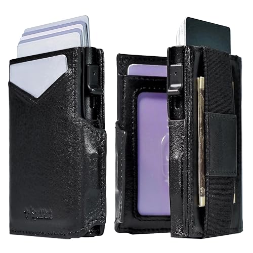 SparkMark Slim Bifold Pop Up Wallet für Damen & Herren – RFID-blockierendes Kreditkartenetui mit Magnetverschluss – dünne Leder-Vordertasche aus Metall, Schwarz (Jet Black), Minimalistisch von SparkMark