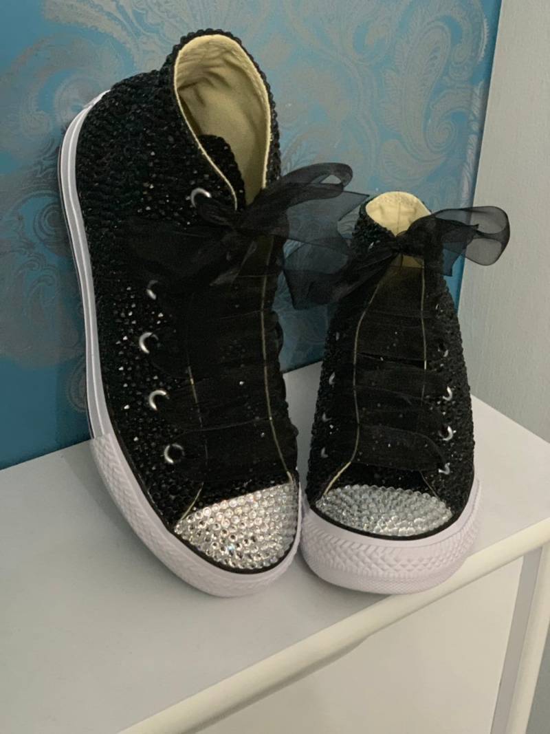Schwarze Hohe Top-Kristall Converse von SparkleManiaBoutique