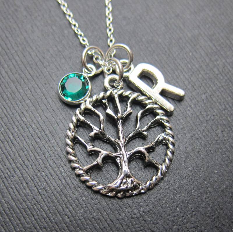 Baum Des Lebens Halskette - Personalisierter Anfangsname, Individueller Swarovski Kristall Geburtsstein von SparkleMod