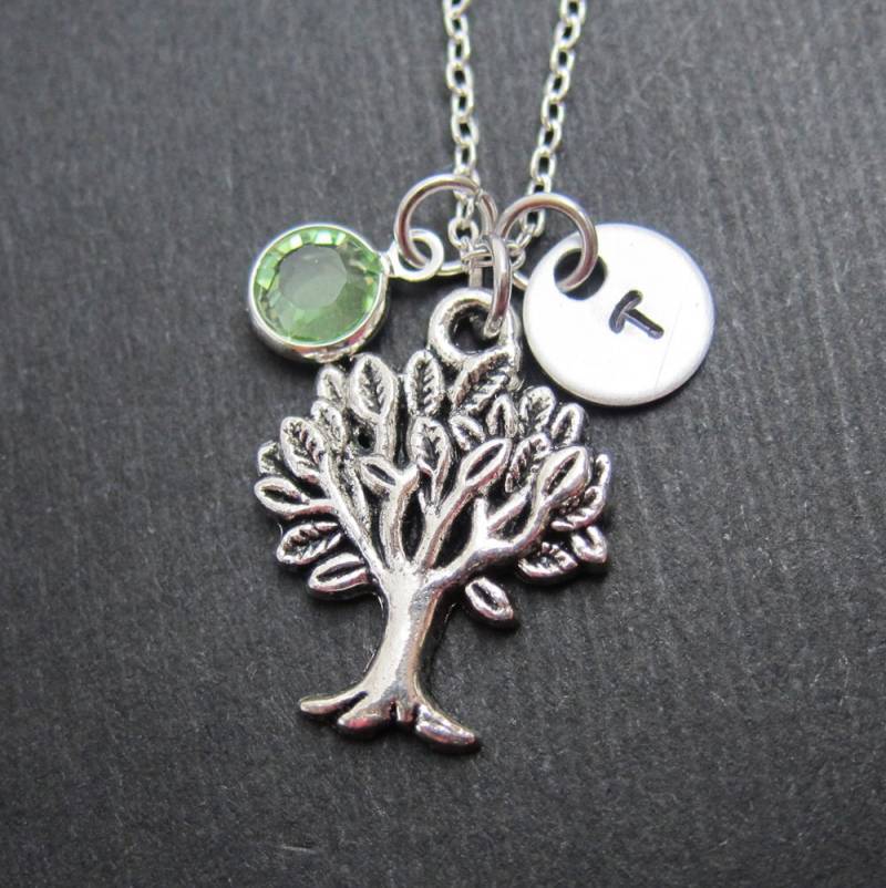 Baum Halskette - Personalisierter Anfangsname, Individueller Swarovski Kristall Geburtsstein von SparkleMod