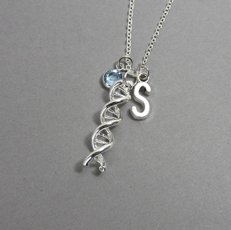 Dna-Halskette - Genetik Wissenschaft Doppelhelix-Molekül, Personalisierter Anfangsname, Individueller Geburtsstein von SparkleMod