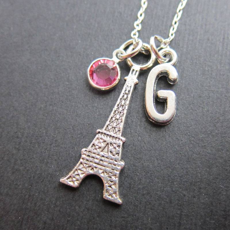 Eiffelturm Paris Halskette - Personalisierter Anfangsname, Individueller Swarovski Kristall Geburtsstein von SparkleMod