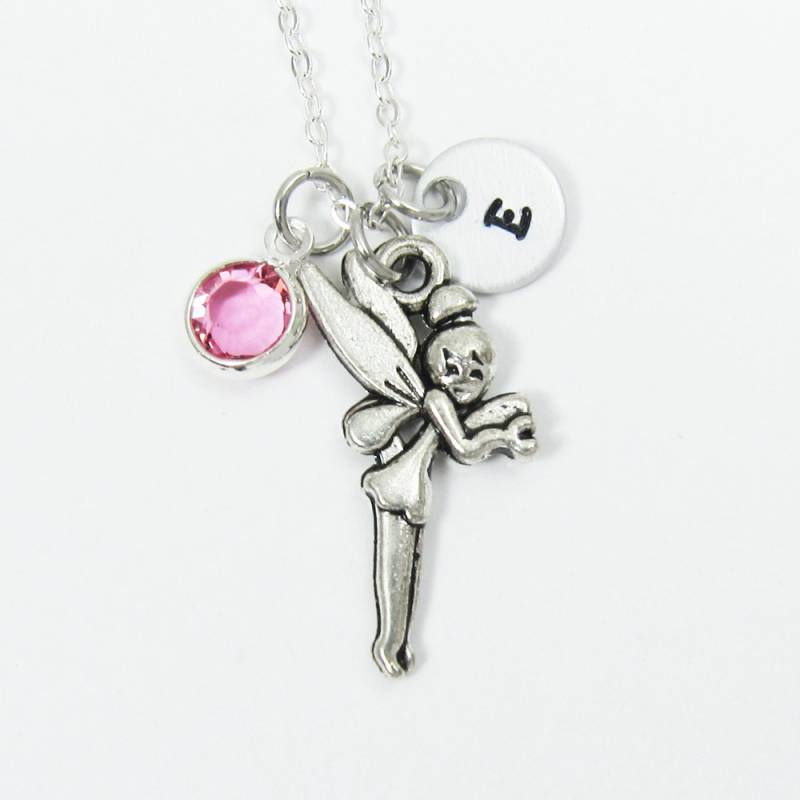Fee Halskette - Silber Fee, Pixie Anhänger, Personalisierter Anfangsname, Swarovski Kristall Geburtsstein von SparkleMod