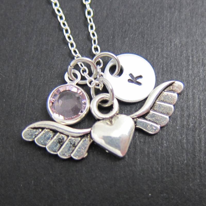 Herz-Flügel-Halskette - Benutzerdefinierte Paar-Halskette, Personalisierter Anfangsname, Swarovski-Kristall-Geburtsstein von SparkleMod