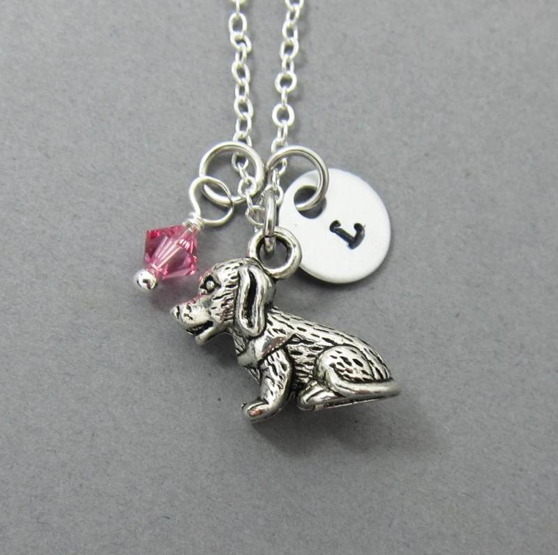Hündchen Halskette - Personalisierter Handstempel Anfangsname, Individueller Swarovski Kristall Geburtsstein von SparkleMod