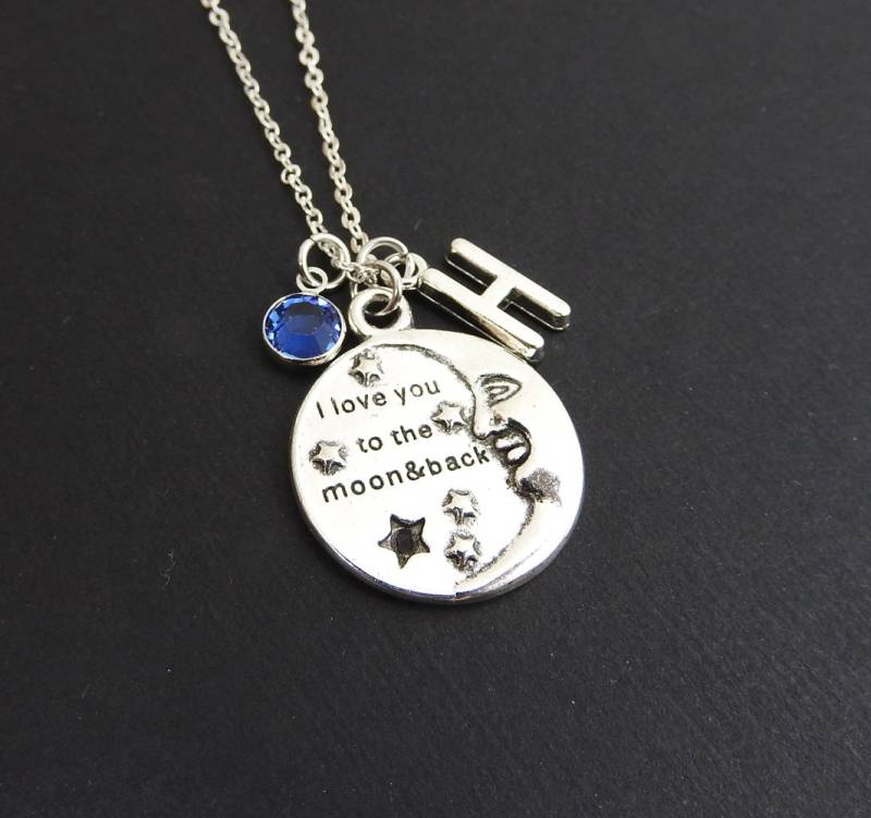 Ich Liebe Dich Bis Zum Mond Und Zurück Halskette - Benutzerdefinierte Paar Halskette, Personalisierte Erste Name Paare Swarovski Geburtsstein von SparkleMod