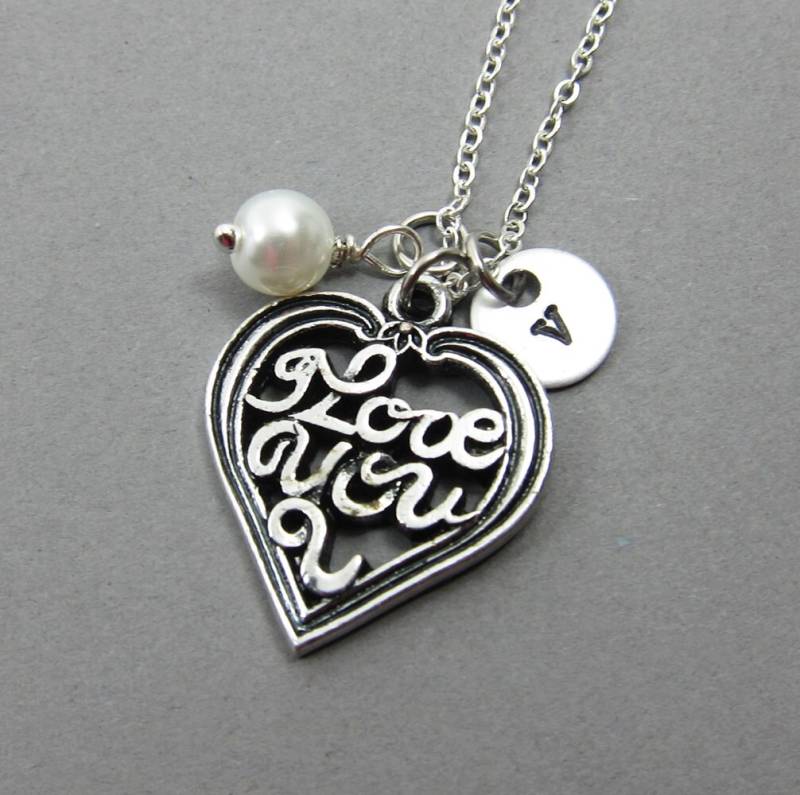 Ich Liebe Dich Herz Filigrane Halskette - Benutzerdefinierte Paar Halskette, Personalisierte Initiale Paare Swarovski Geburtsstein von SparkleMod