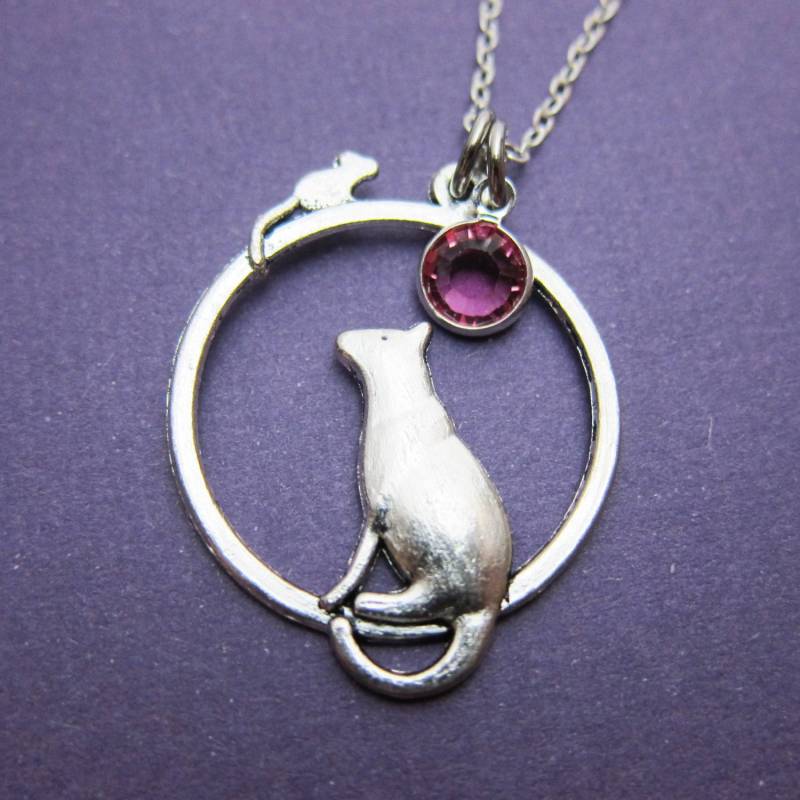 Katzen- Und Maushalskette - Personalisierter Anfangsname, Individueller Swarovski Kristall Geburtsstein von SparkleMod