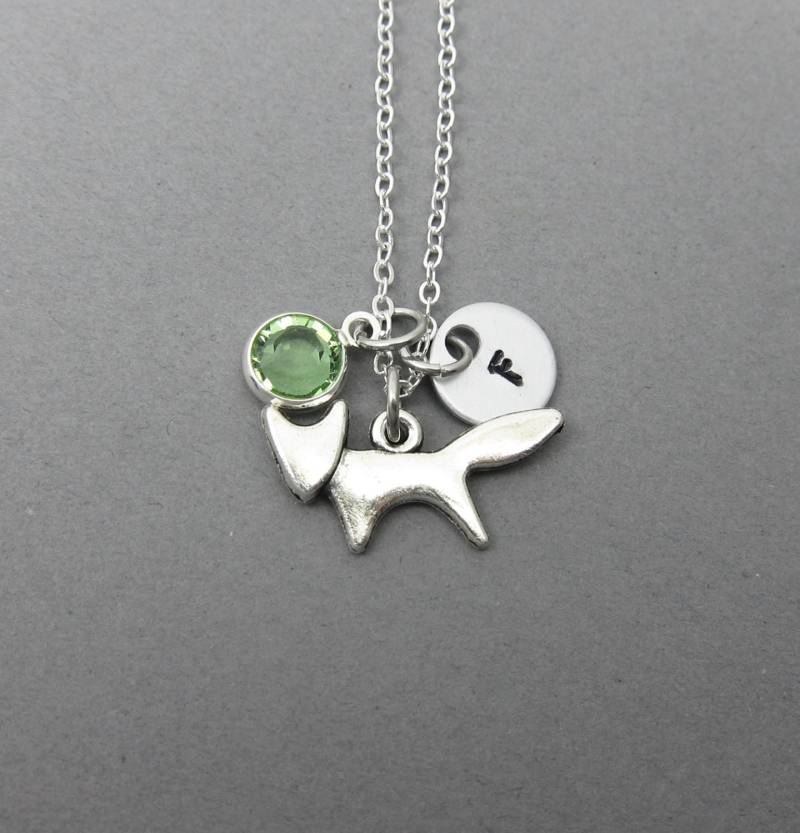 Kleiner Fuchs Halskette - Handgestempelte Initiale, Angepasster Swarovski Geburtsstein von SparkleMod