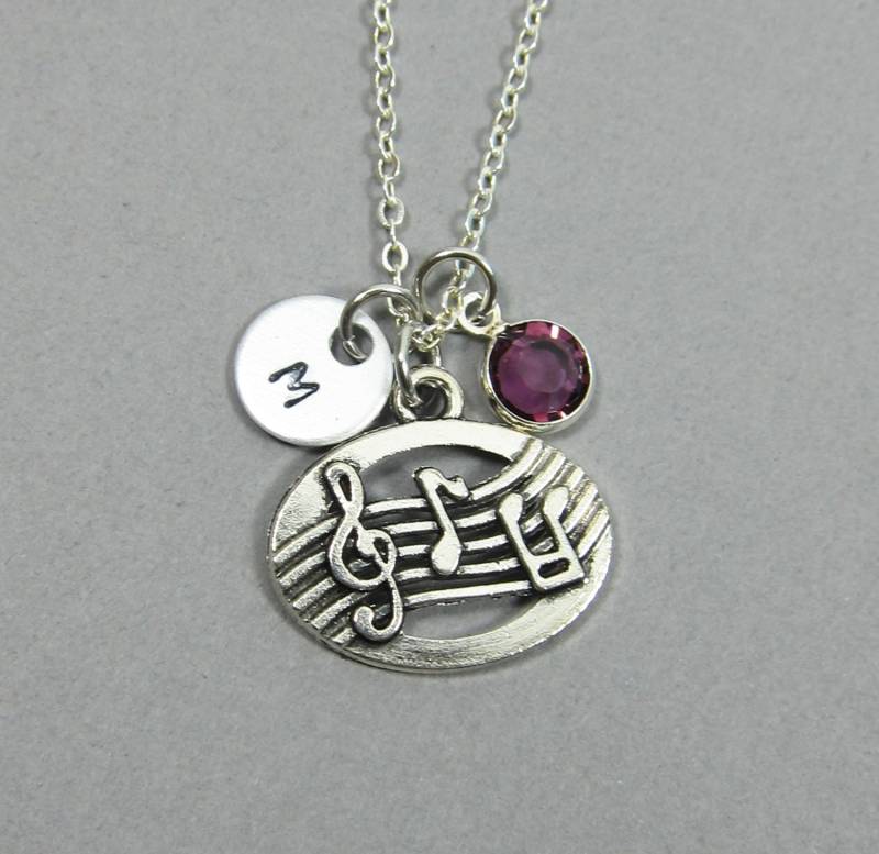 Musiknotenhalskette - Musikliebhaber, Personalisierter Anfangsname, Individueller Geburtsstein von SparkleMod