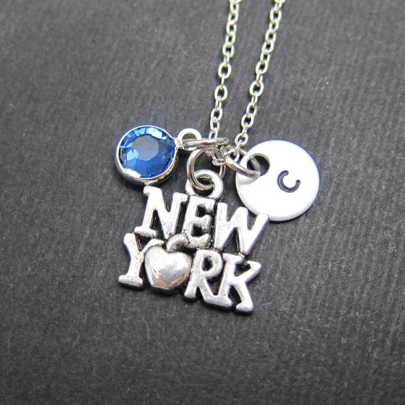 New York Halskette - Benutzerdefinierte Nyc Halskette, Personalisierter Handgestempelter Anfangsname, Swarovski-Geburtsstein von SparkleMod