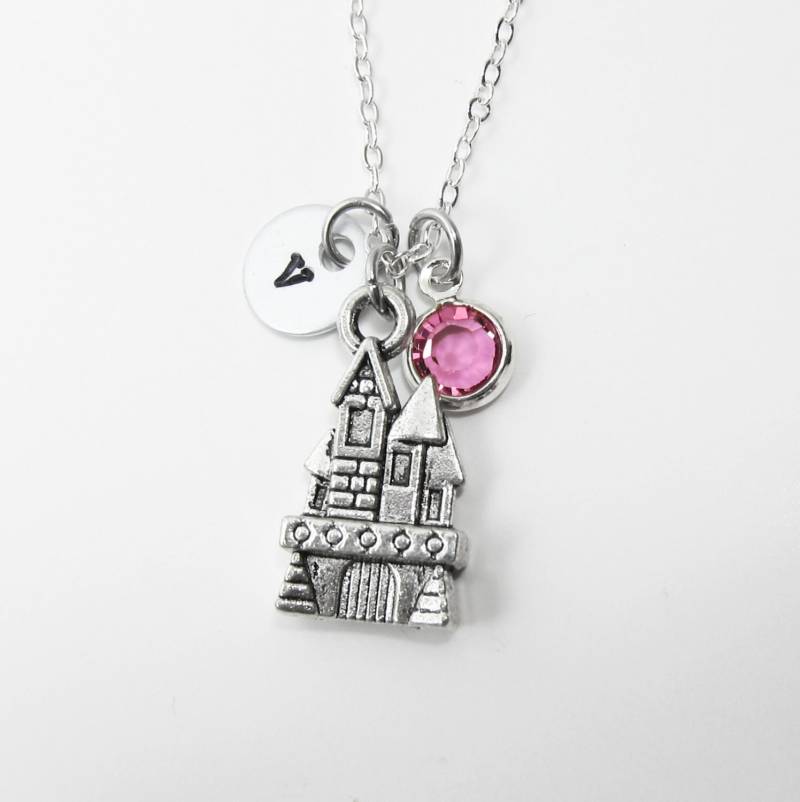 Schloss Halskette - Personalisierter Handgestempelter Anfangsname, Angepasster Swarovski Kristall Geburtsstein von SparkleMod