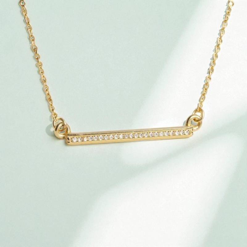 Gelbgold Vermeil Sterling Silber Zierliche Cz Linie Bar 18 "Halskette von SparkleNJade