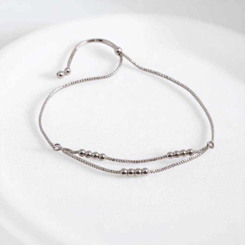 sterling Silber Massiv Perlen Doppelstrang Bolo Einstellbare Lariat Freundschaft Slide Box Kettenarmband von SparkleNJade